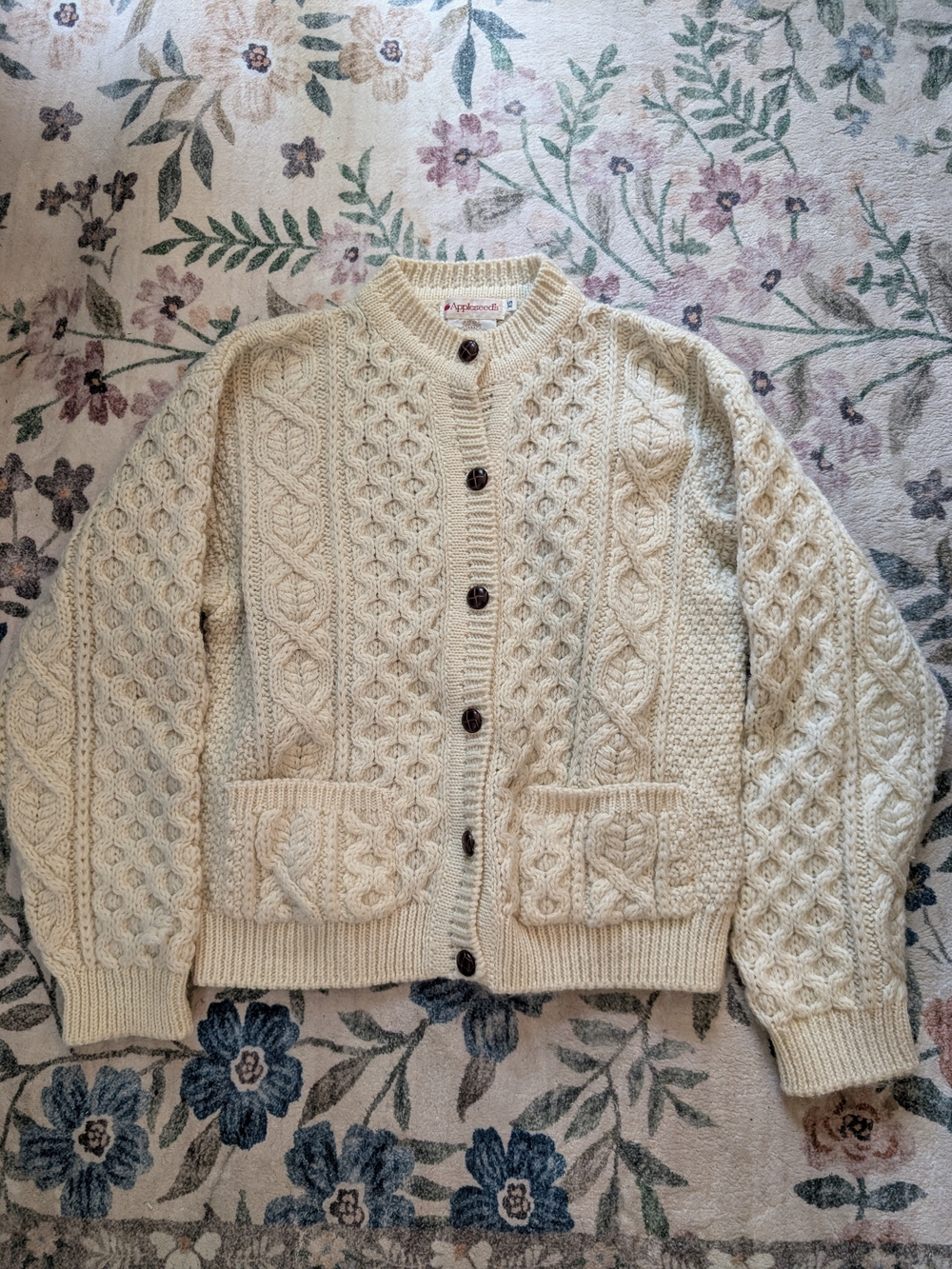 Appleseed's Cream Cable-Knit Cardigan with Pockets